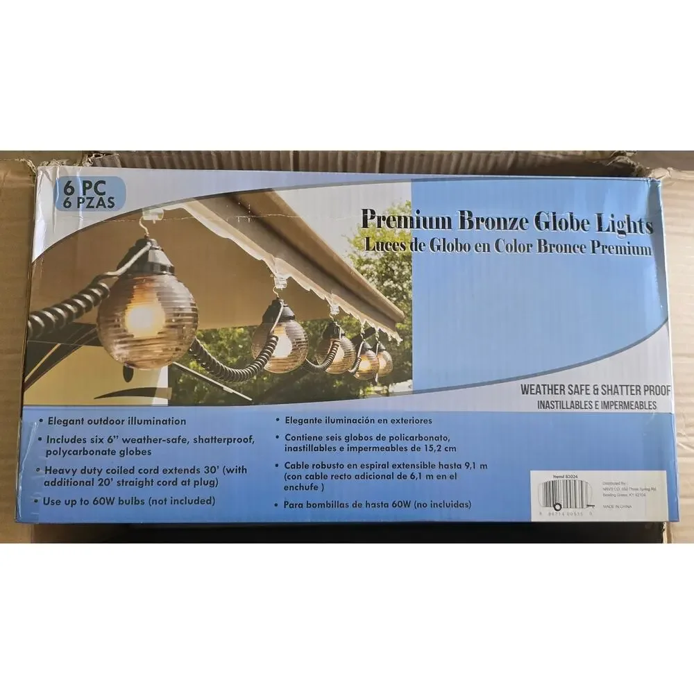 Elegant Outdoor Illumination Bronze Weather-proof Globe Lights 30' Coiled Cord